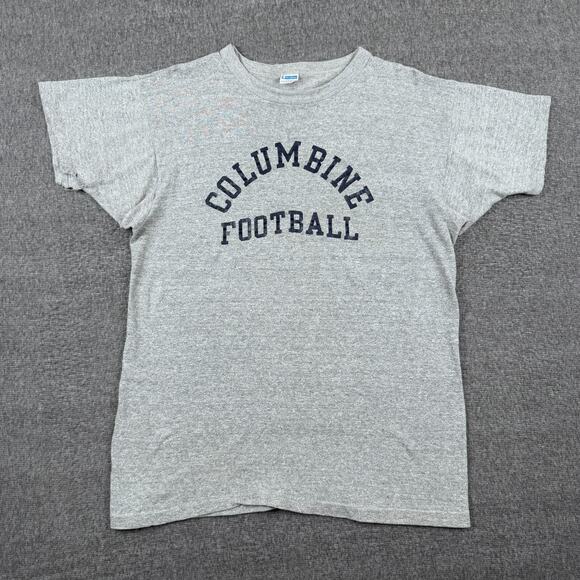 Vintage Champion Columbine Rebels Ringer T-Shirt Men's‎ L Gray Football Gym 70s - Picture 1 of 6